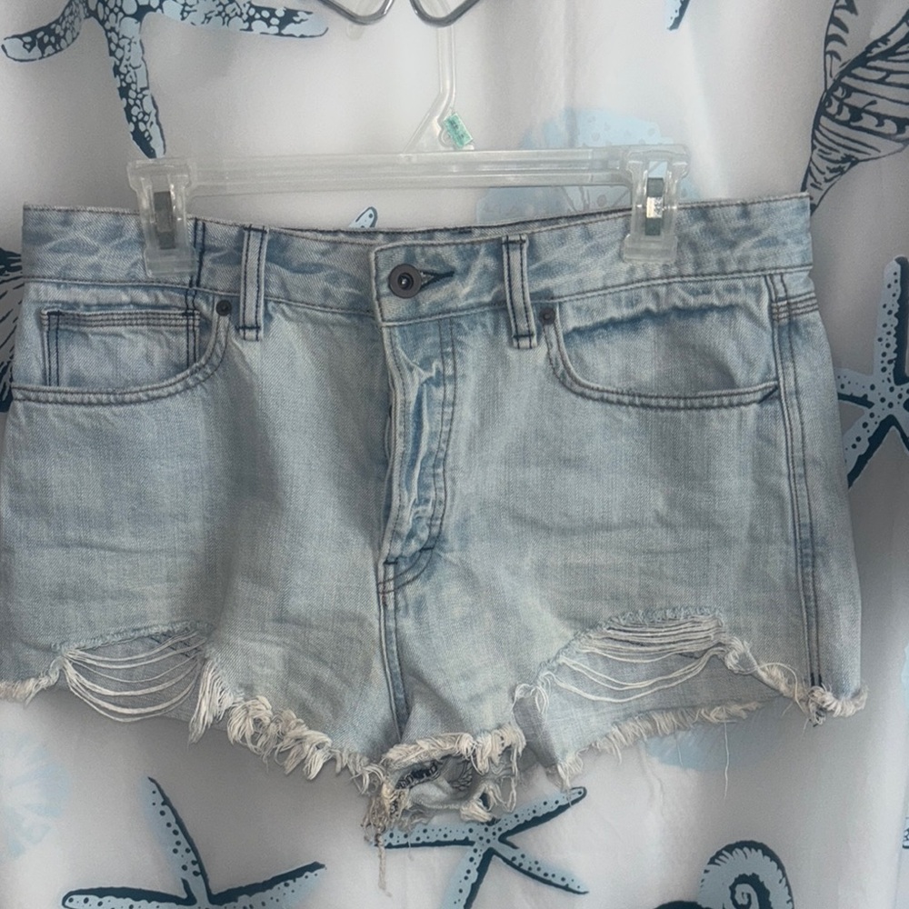 Free People Blue Distressed Jean Shorts